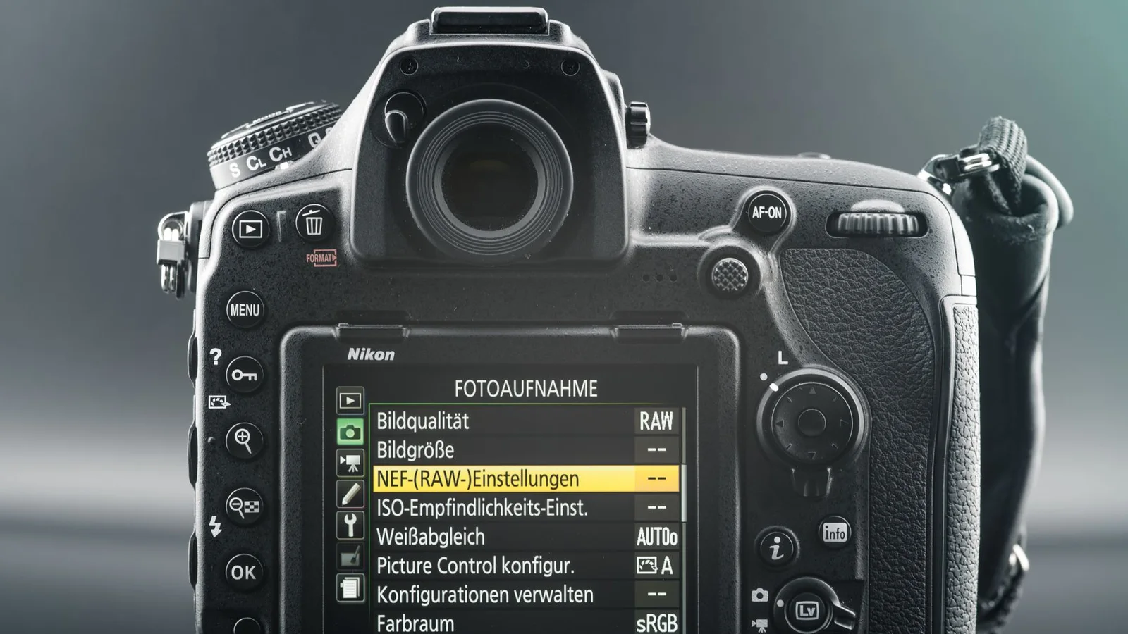 The back of a digital camera showing its photo settings menu